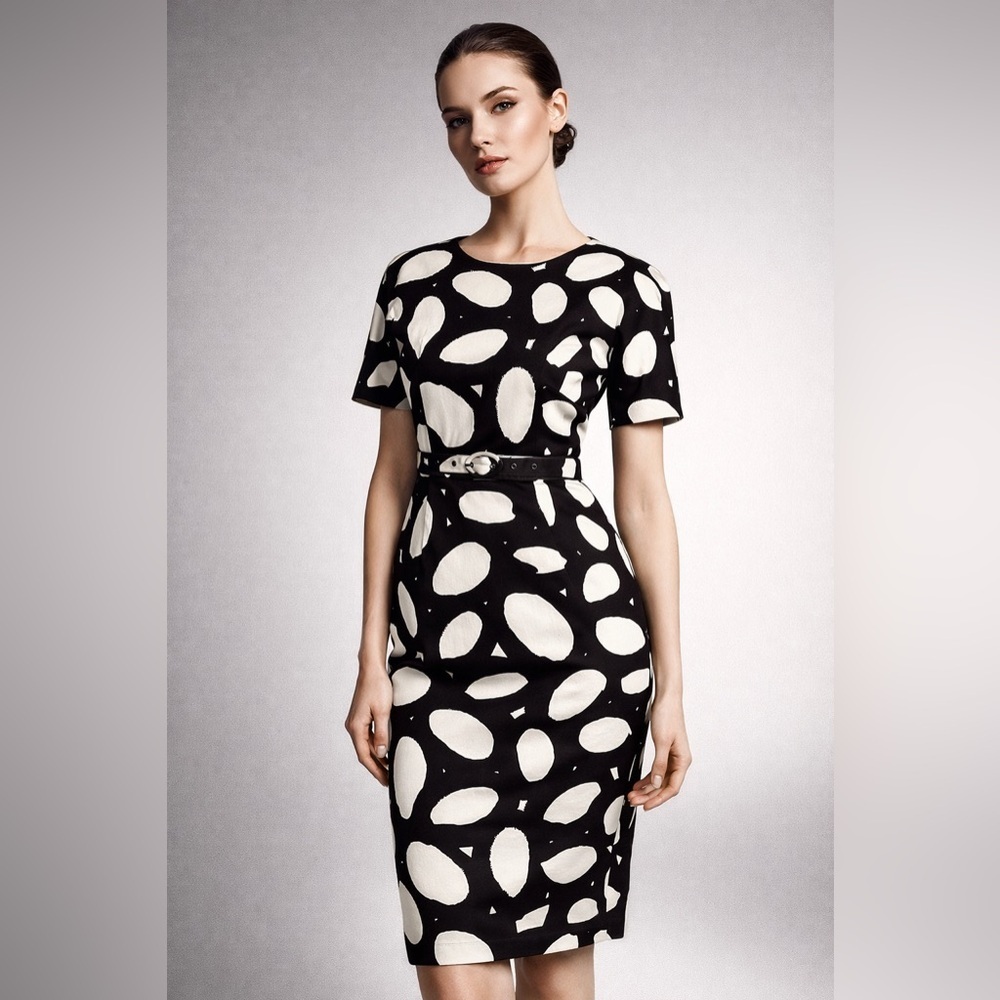 Marimekko Nada Dress Sz 34 Us Womens 2 Black White Dot Print Belted Shift Modern